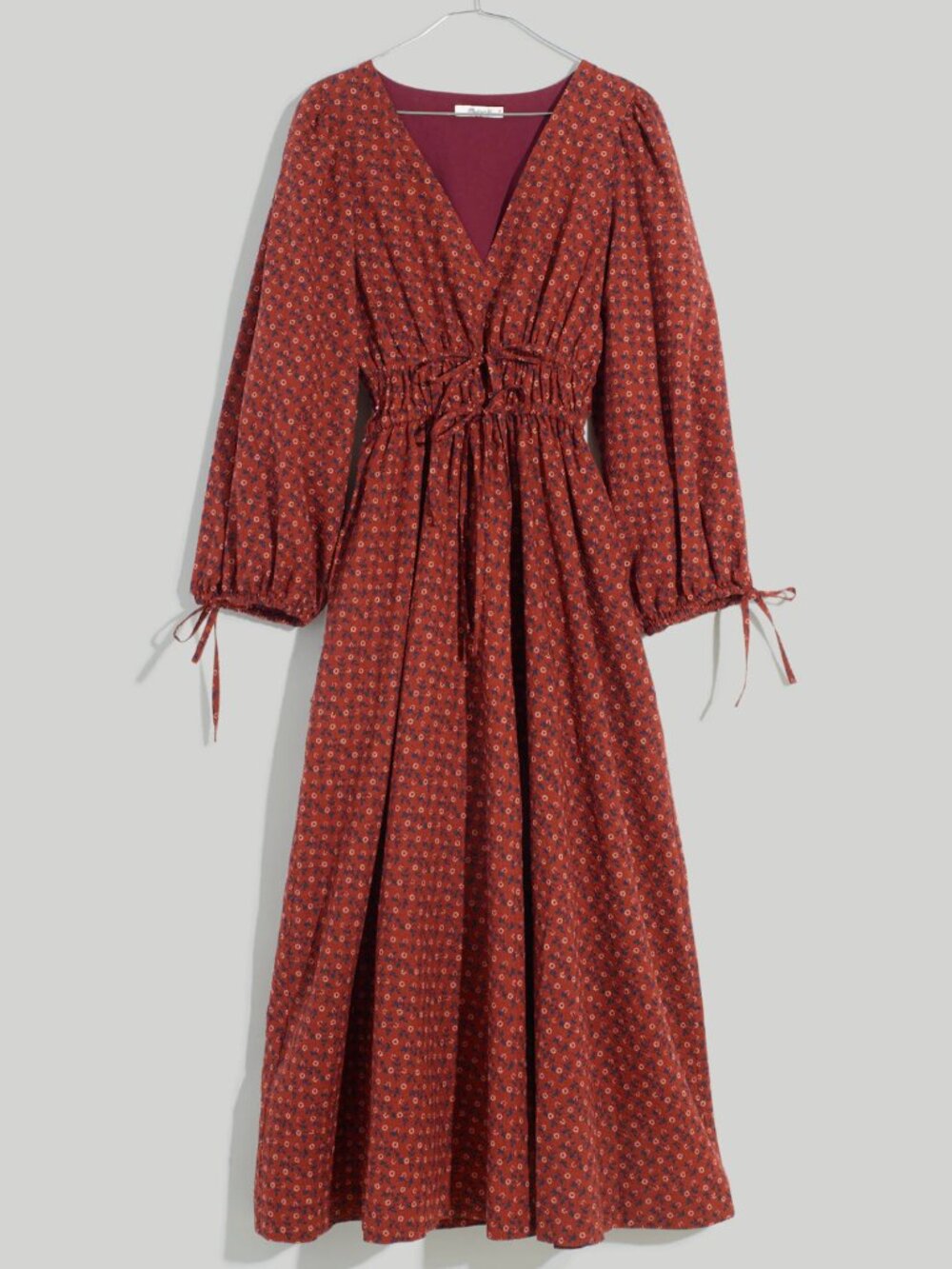 Madewell Sophia Tie-Front Midi Dress in Teaberry Floral Burnished Mahogany